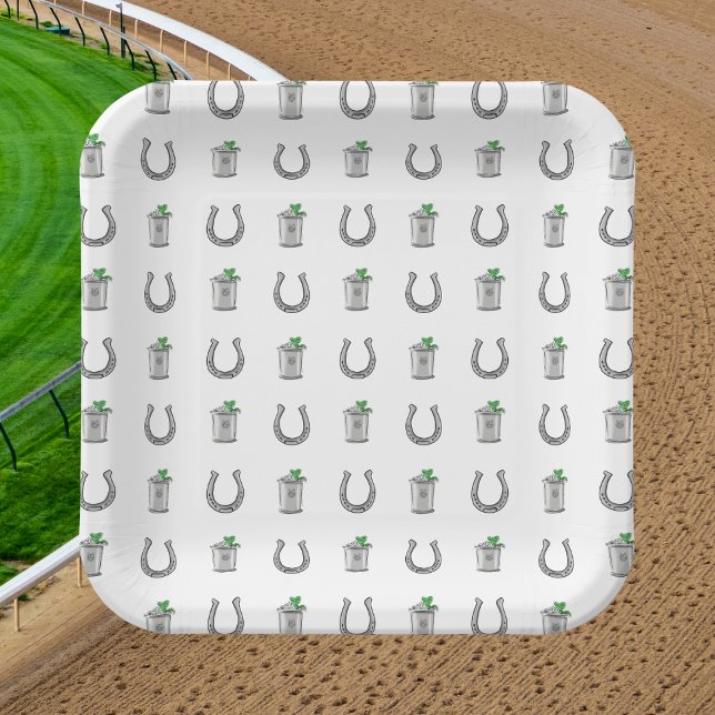 Mint Julep Cocktails and Horseshoes Derby Party Paper Plates (Creator Uploaded)