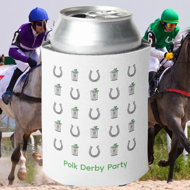Mint Julep Cocktails & Horseshoe Pattern Race Day  Can Cooler (Creator Uploaded)