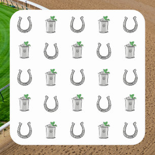 Mint Julep Cocktails & Horseshoe Pattern Race Day  Square Paper Coaster