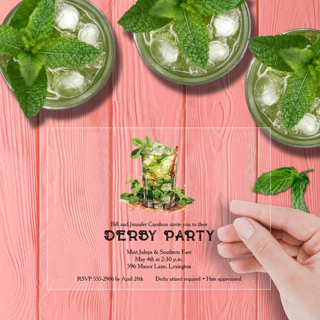 Mint Julep Derby Party  Acrylic Invitations (Mint Julep Derby Clear Acrylic Party Invitations)