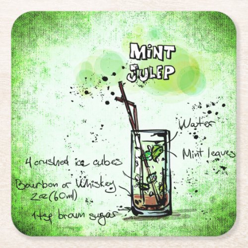 Mint Julep Drink Recipe Square Paper Coaster