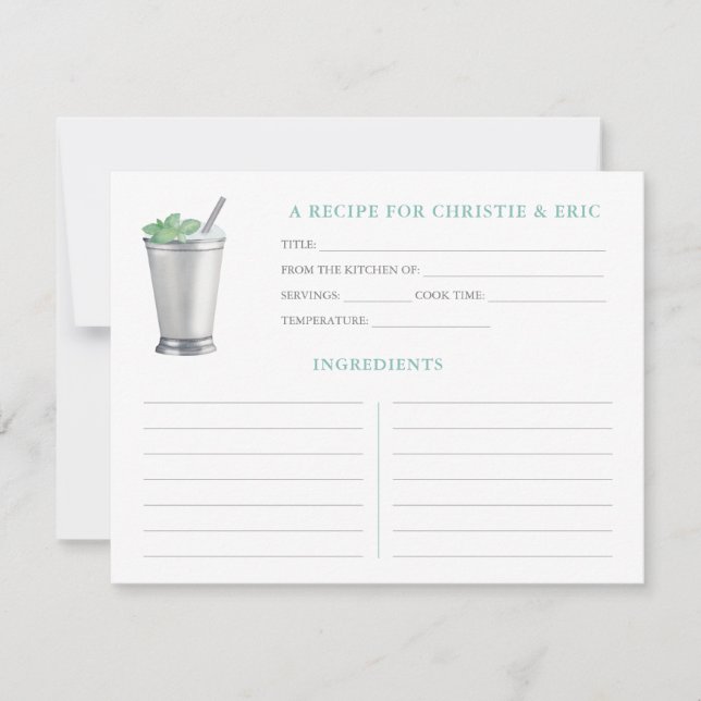 Mint Julep Horse Race Bridal Shower Recipe Card (Front)