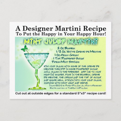 Mint Julep Martini Recipe Postcard