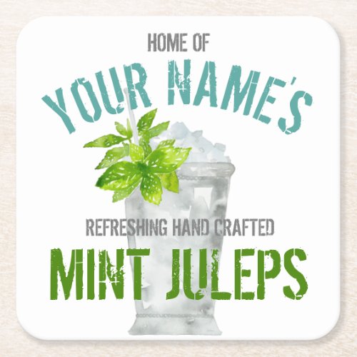 Mint Julep Personalized Square Paper Coaster