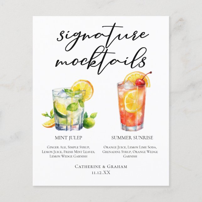 Mint Julep Summer Sunrise Wedding Mocktails Menu (Front)
