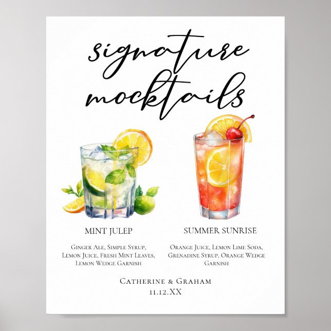 Mint Julep Summer Sunrise Wedding Mocktails Menu Poster (Front)