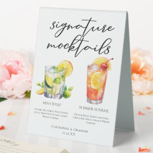 Mint Julep Summer Sunrise Wedding Mocktails Menu Table Tent