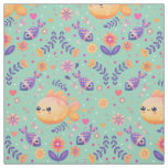 Mint Kawaii Goldfish Sea Garden Pattern Fabric