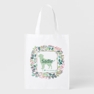 Mint Labrador Retriever   Custom Name & Photo Grocery Bag