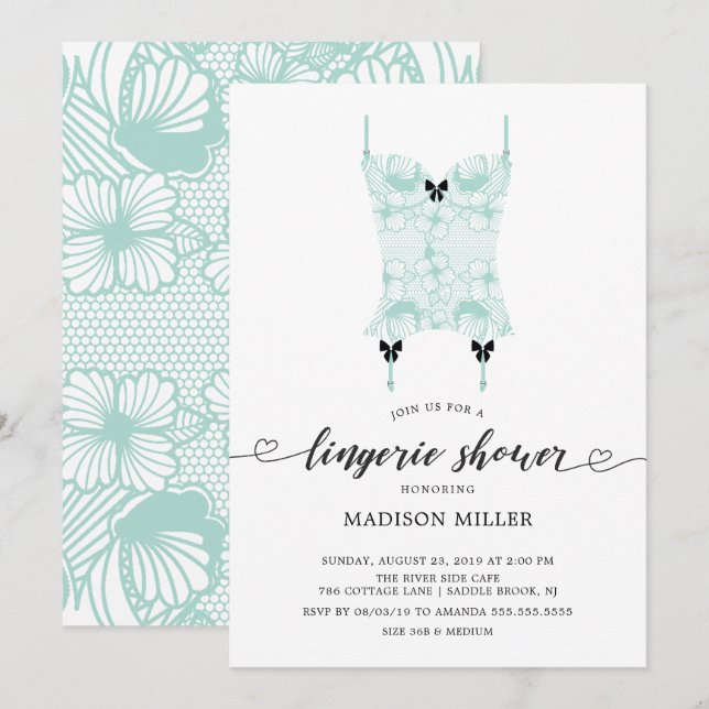 Mint Lace Corset Bridal Lingerie Shower Invitation (Front/Back)