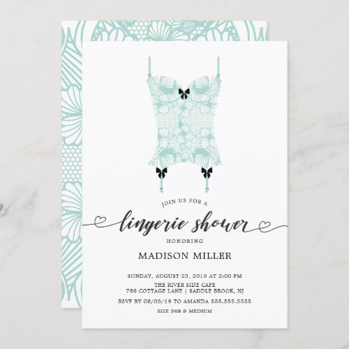 Mint Lace Corset Bridal Lingerie Shower Invitation