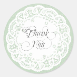 Mint Lace Doily Thank You Stickers