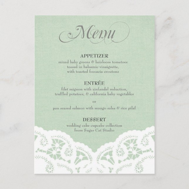 Mint Lace Doily Wedding Menu (Front)