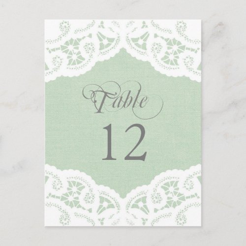 Mint Lace Doily Wedding Table Number Table Cards