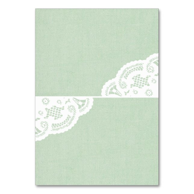 Mint Lace Doily Wedding Table Place Cards (Front)