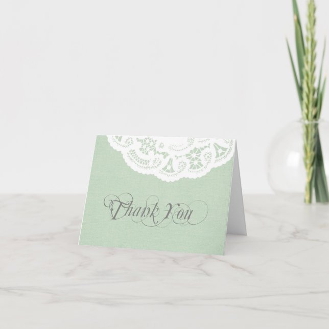 Mint Lace Doily Wedding Thank You Note Card (Front)