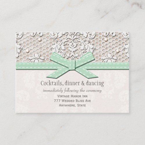 Mint Lace Pearl Wedding Reception Enclosure Card Business Card Templates