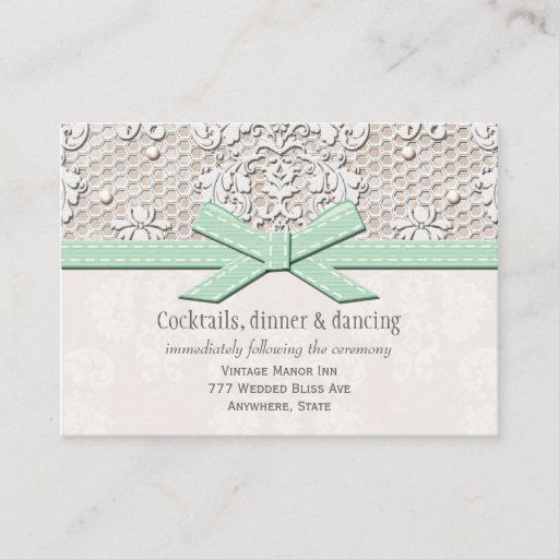 Customizable Mint Lace Pearl Wedding Reception Enclosure Card Business Card Templates