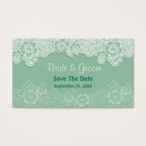 Customizable Mint Lace - Save the Date Business Card Template