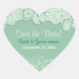 Mint Lace - Save the Date Heart Sticker