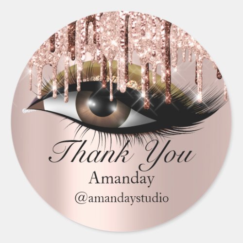 Mint Lashes Extension Makeup Artist Rose Gold Classic Round Sticker