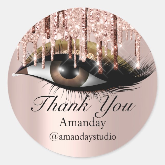 Mint Lashes Extension Makeup Artist Rose Gold Classic Round Sticker (Front)