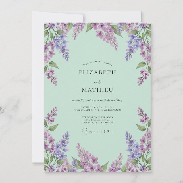 Mint Lavender Blossom Wedding Invitation (Front)