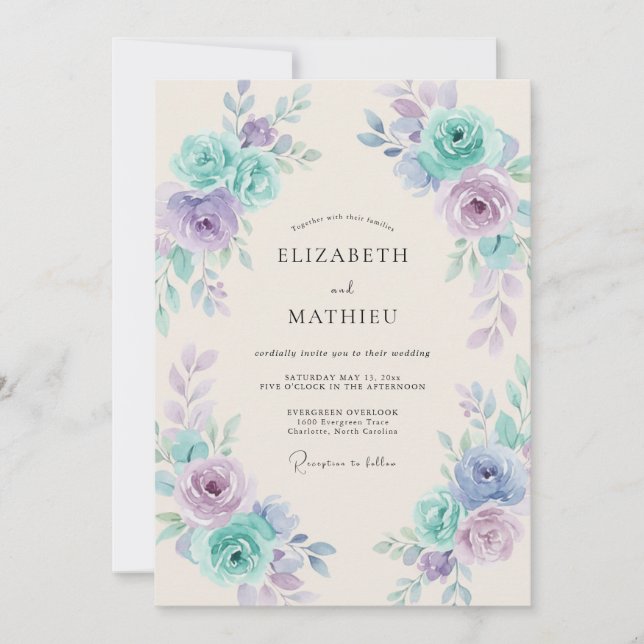 Mint Lavender Delicate Spring Wedding Invitation (Front)