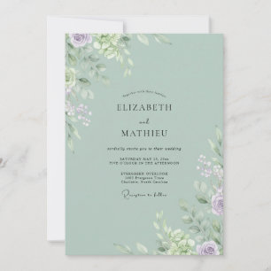 Mint Lavender Petal Wedding Invitation