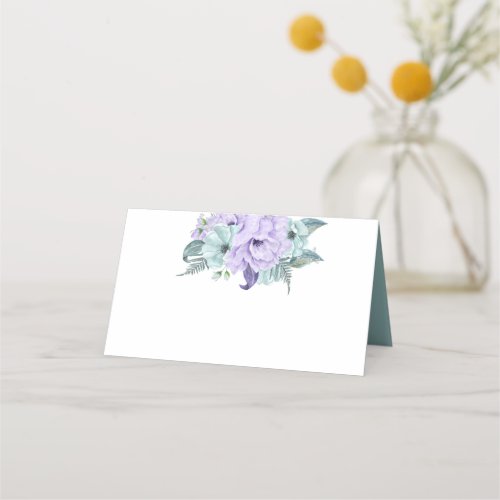 Mint Lavender Purple Watercolor Peonies Place Card