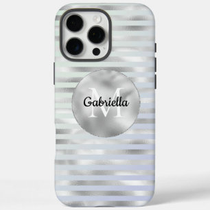 Mint Lavender Silver Stripes Monogram iPhone 16 Pro Max Case