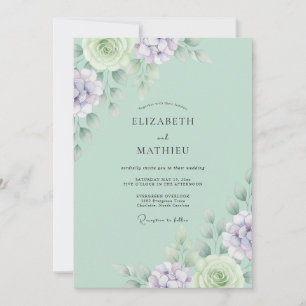 Mint Lavender Succulent Eucalyptus Wedding Invitation