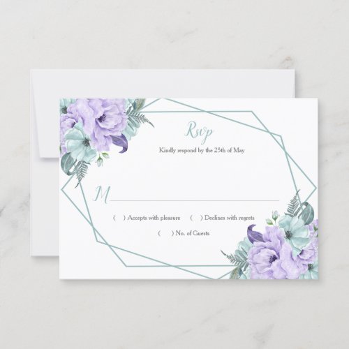 Mint Lavender Watercolor Peonies Geometric RSVP