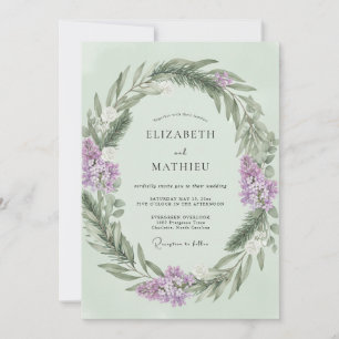 Mint Lavender Wreath Wedding Invitation