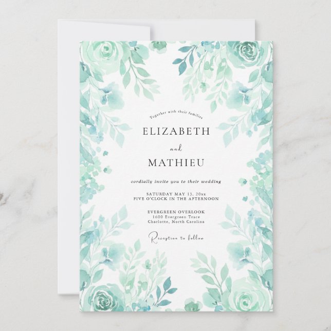 Mint Leaf Wedding Invitation (Front)
