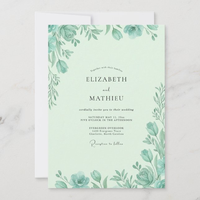 Mint Leafy Wedding Invitation (Front)