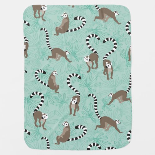 Mint Lemur Pattern Baby Blanket