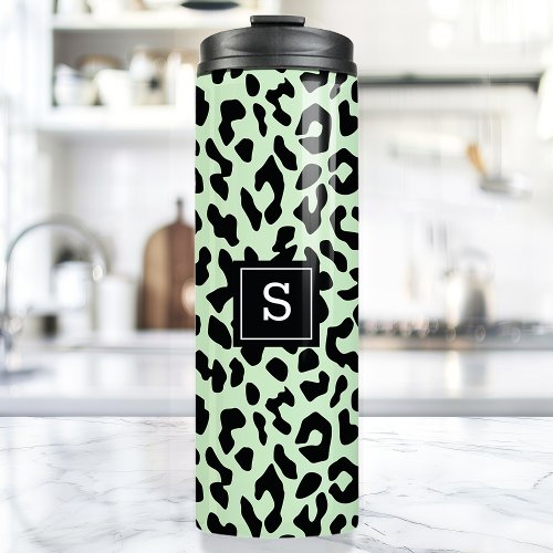 Mint Leopard Animal Print Pattern Monogrammed Thermal Tumbler