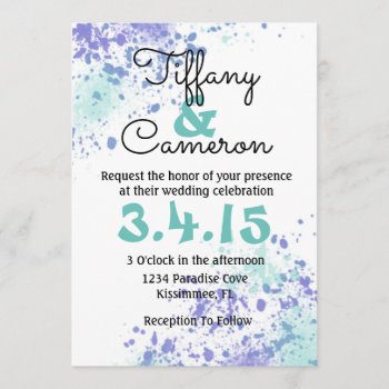 Mint & Lilac Art Paint Splatter Wedding Invitation by theMRSingLink at Zazzle