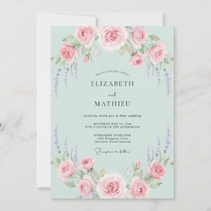Mint Lilac Dusty Rose Wedding Invitation