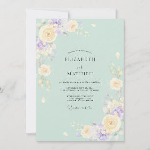 Mint Lilac Peony Wedding Invitation