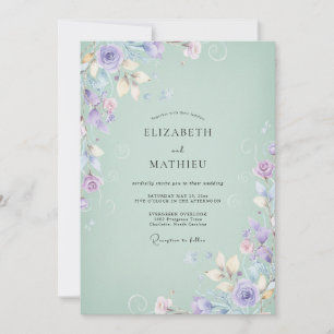 Mint Lilac Wildflower Wedding Invitation