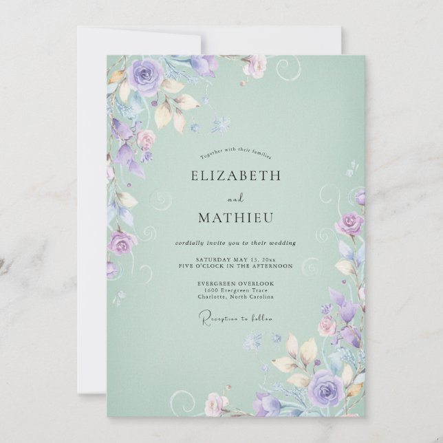 Mint Lilac Wildflower Wedding Invitation (Front)