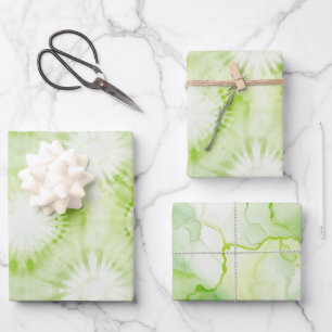 Mint Lime Green Tie Dye Birthday Wrapping Paper Sheets