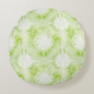 Mint Lime Green Tie Dye Round Pillow