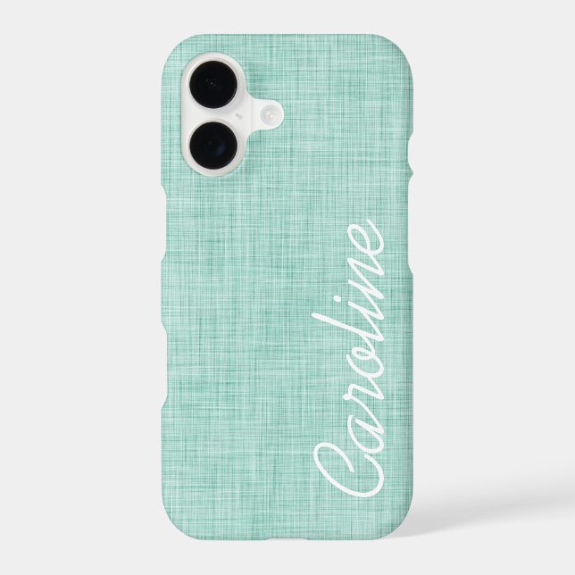 Mint Linen Texture Custom Monogram Case-Mate iPhone Case (Back)