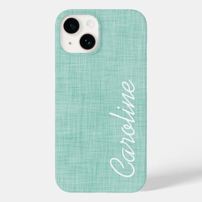 Mint Linen Texture Custom Monogram Case-Mate iPhone Case (Back)