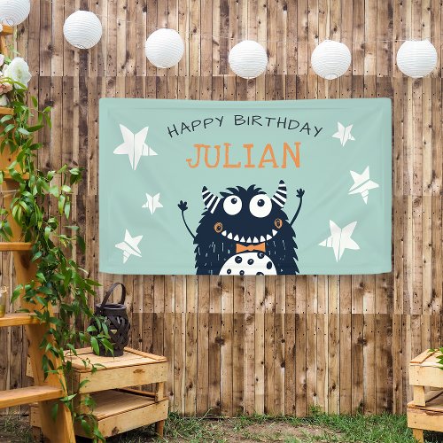Mint  Little Monster Personalized Birthday Party Banner