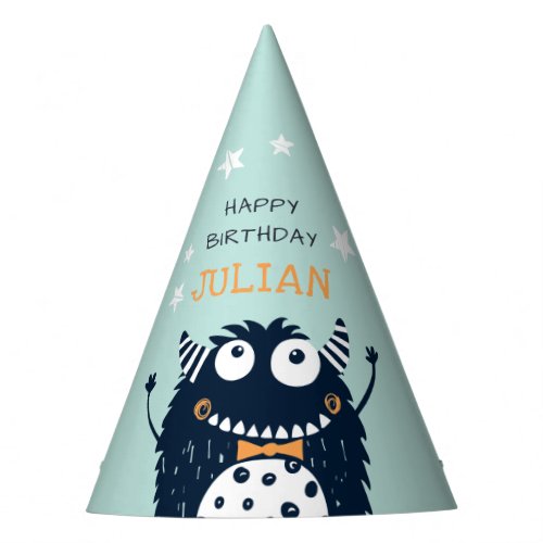 Mint  Little Monster Personalized Kids Birthday Party Hat