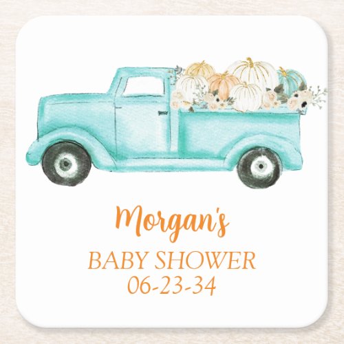 Mint Little Pumpkin Cute Baby Shower Square Paper Coaster